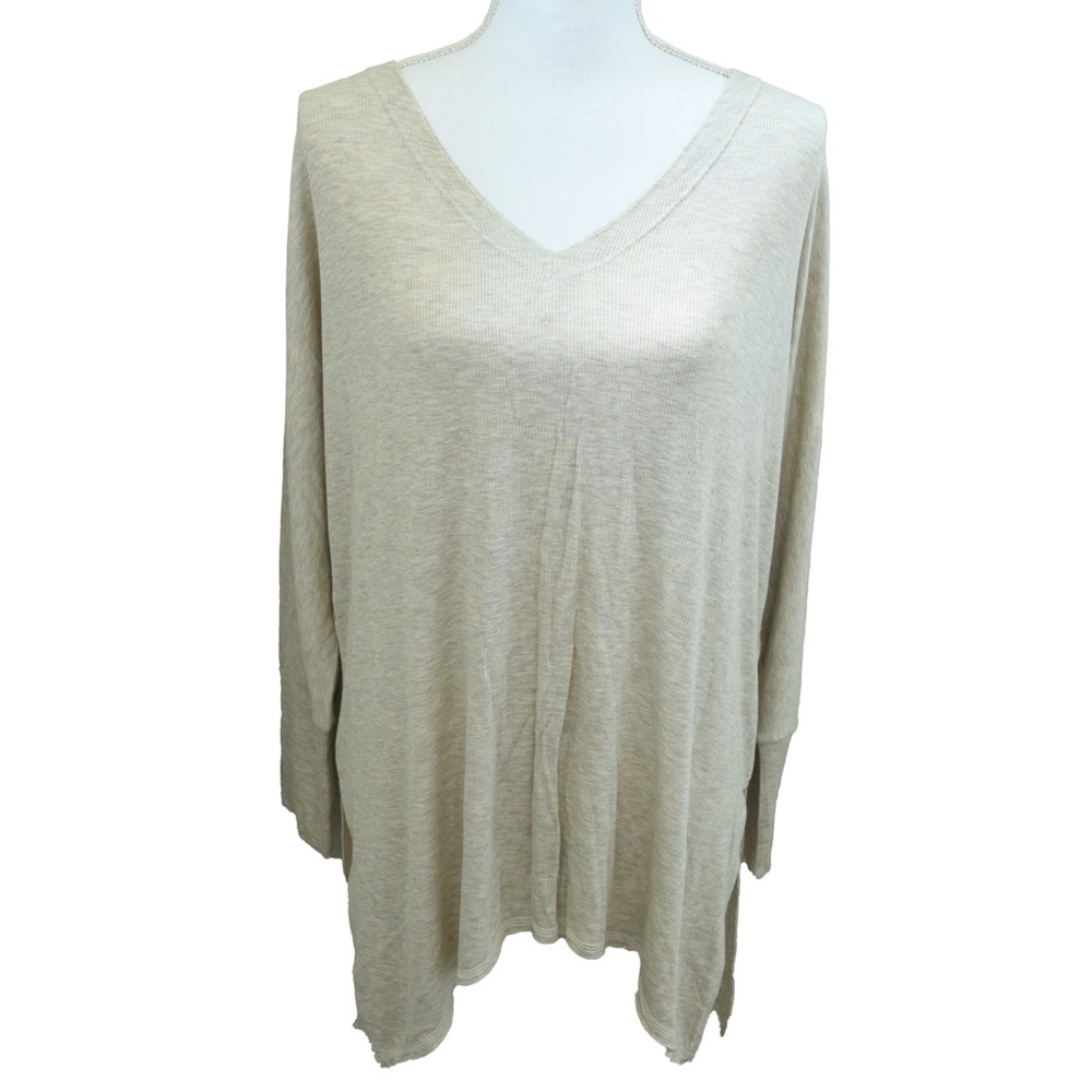 DAYTRIP NWT Heathered Long Sleeve V Neck Blouse Top Women's Small Cream Beige